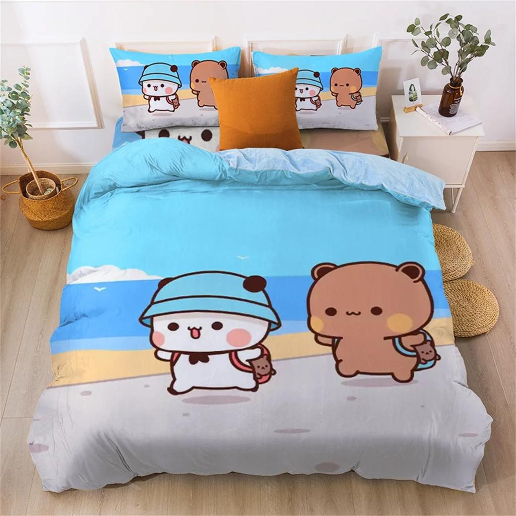 Cute Bear Bedding Set, Bubu Dudu Bear Printed Duvet Cover for Kids Boys Girls Teens,Cartoon Animal Pattern Quilt Cover Single
