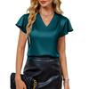 V-Ausschnitt Chiffonbluse Kurzarm Locker sitzendes Hemd