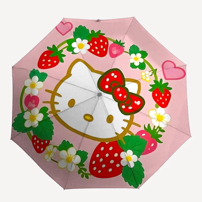 

1pc Hello Kitty Strawberry Wreath Auto Open/close Umbrella, Portable Travel Umbrella, Everyday Use - Outdoor Accessory, Artistic Pattern, Compact Desi