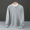 Pánský zimní svetr s kulatým výstřihem ze 100% čisté vlny - Jednobarevný kašmírový svetr, Ležérní obchodní pletený základní vrstva