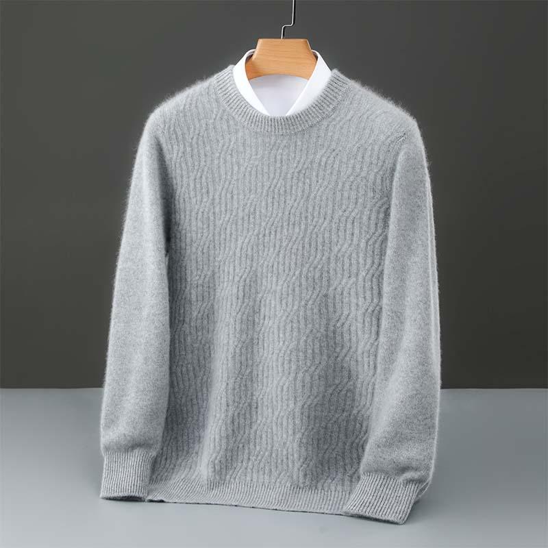 Pánský zimní svetr s kulatým výstřihem ze 100% čisté vlny - Jednobarevný kašmírový svetr, Ležérní obchodní pletený základní vrstva