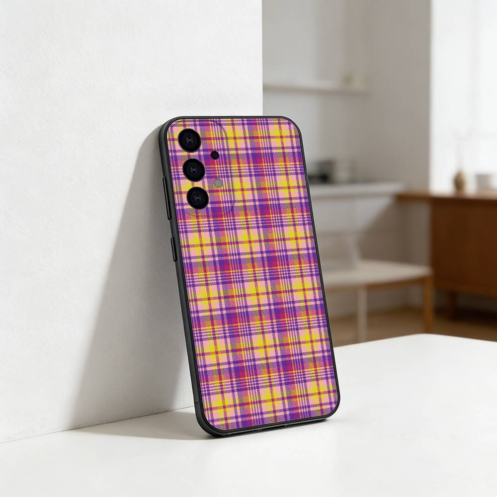 Cool P-Purple P-Plaid Pattern Phone Case For Samsung S25,S24,S21,S22,S23,S30,Ultra,S20,Plus,Fe,Lite Black Shell