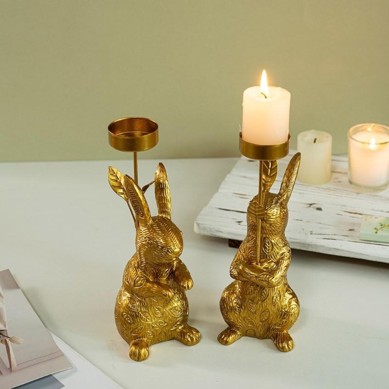 Farmhouses Bunnies Rabbit Figure Candle Holder Easters Candlestick for Spring Home Decoration and Table Centerpieces