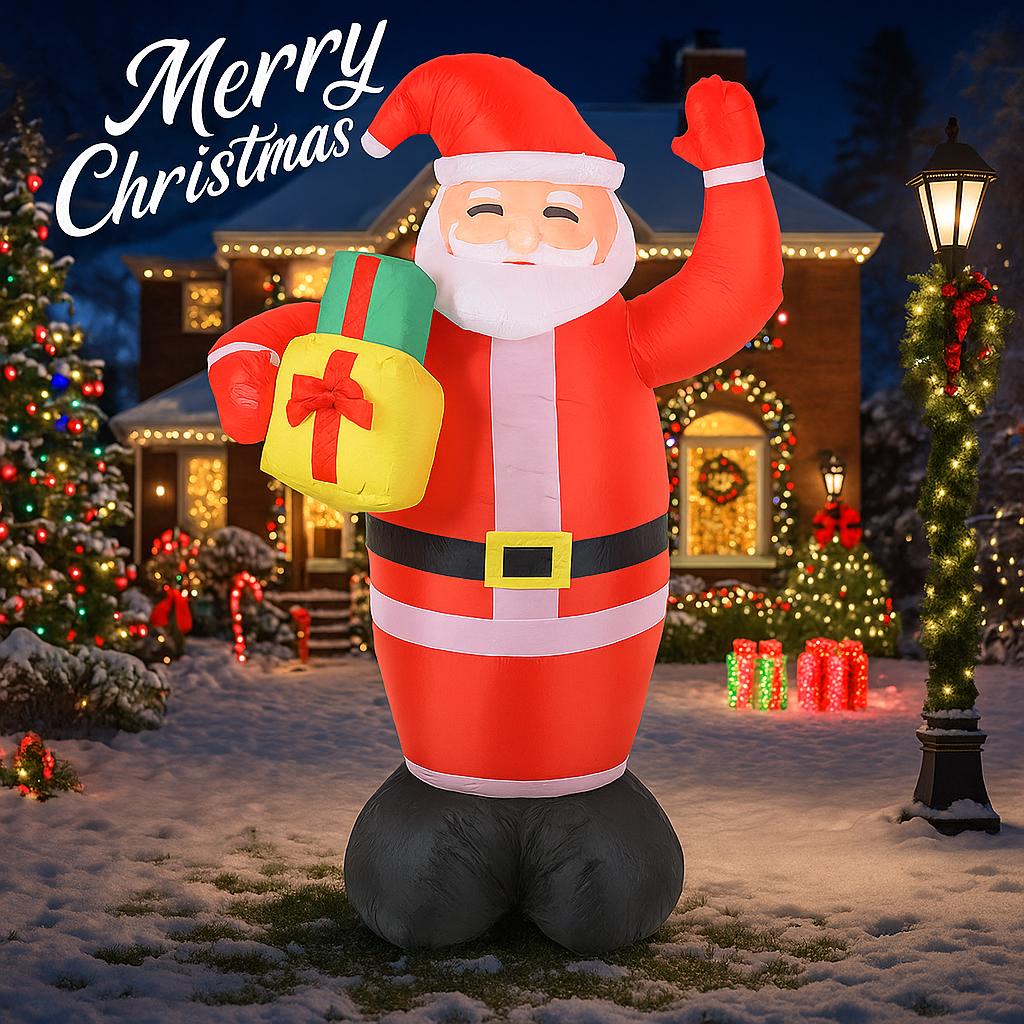 5.91FT Christmas Inflatable Toys Xmas Yard Lawn Party Decoration Santa Claus Gift Home Supplies Ornament Festive with LED Lit