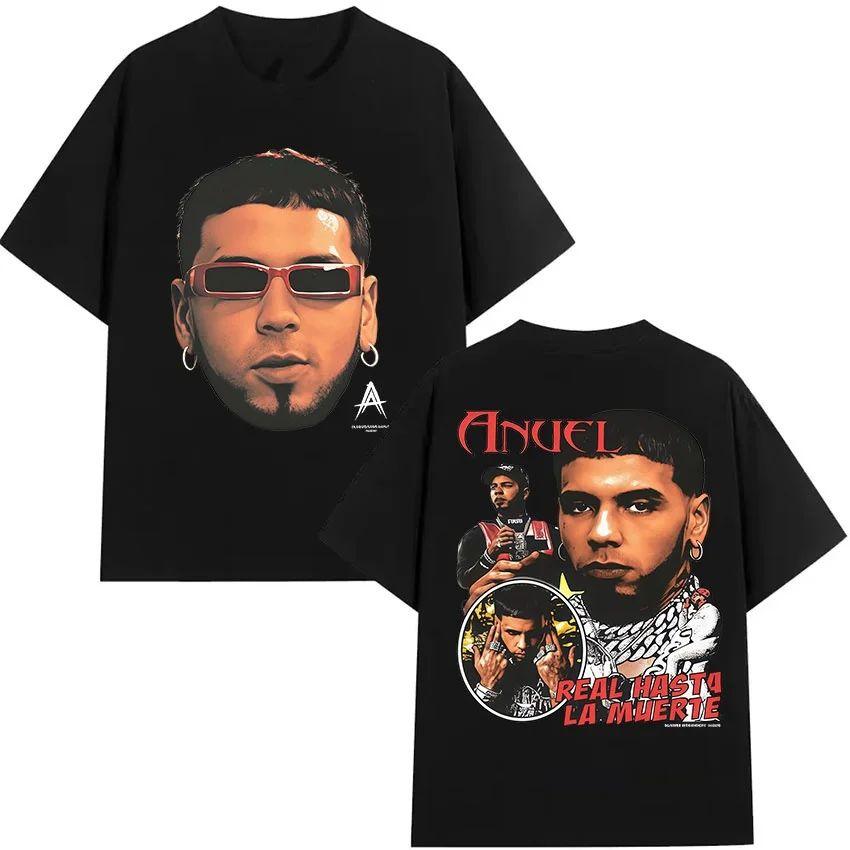 Hip Hop Gothic T-Shirt Rapper Anuel AA Real Hasta La Muerte Tour New Album T-Shirt Print Cotton Short Sleeve T-Shirt Unisex
