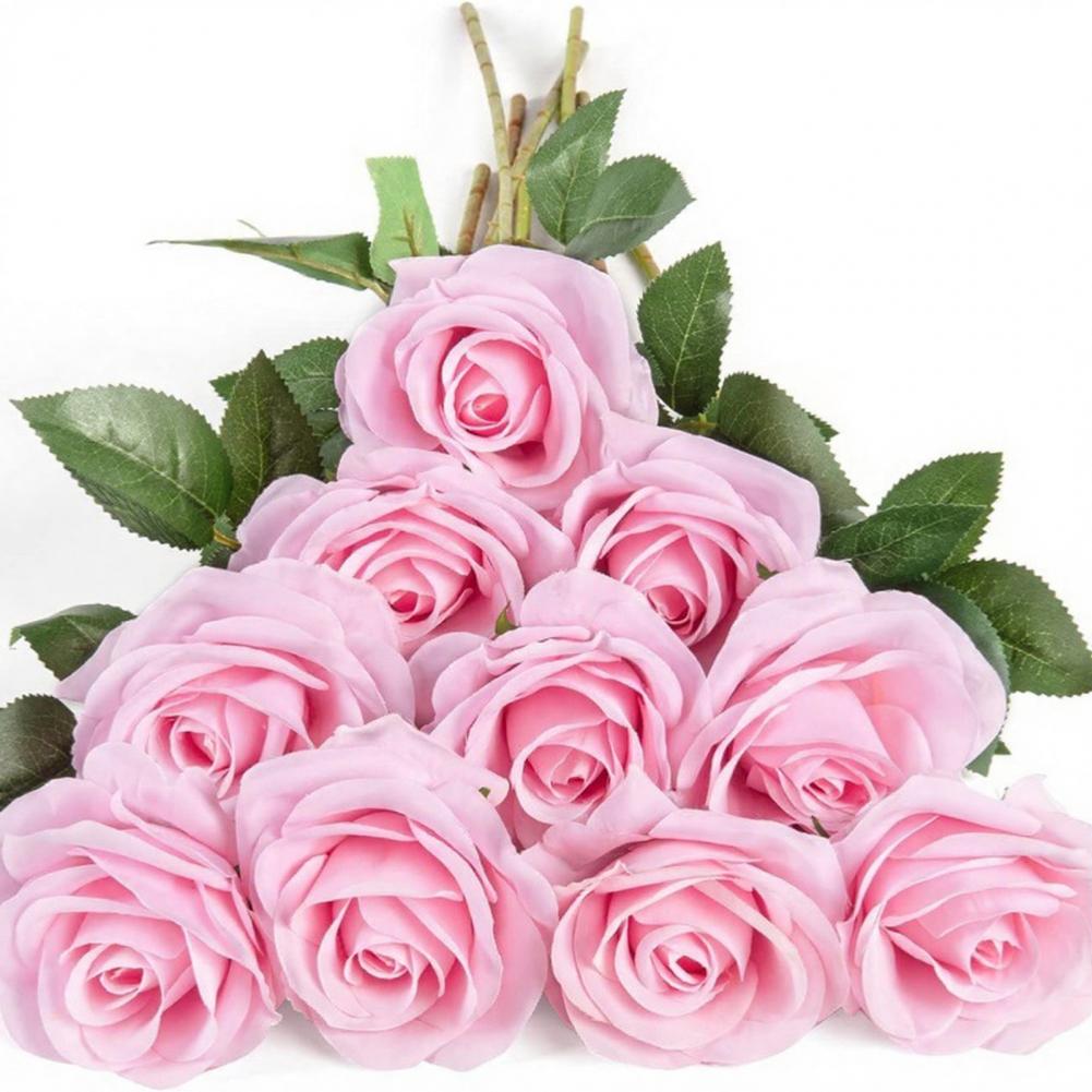 Artificial Flower Branch Artificial Rose Flower Branch Realistic Silk Bloom with Green Leaves Faux Floral Decoration for Home