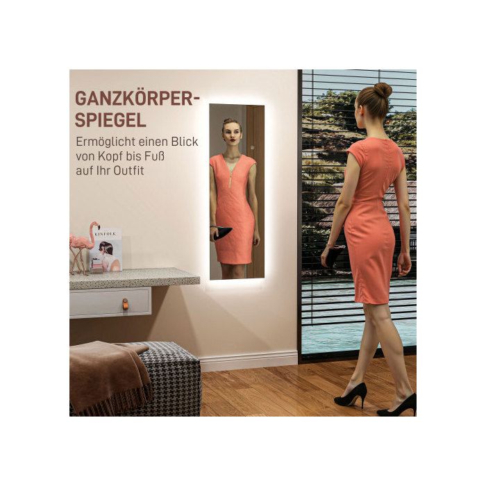 HOMCOM Langer Standspiegel 40 x 120 cm, mit LED-Beleuchtung, Wandspiegel mit Touch-Steuerung