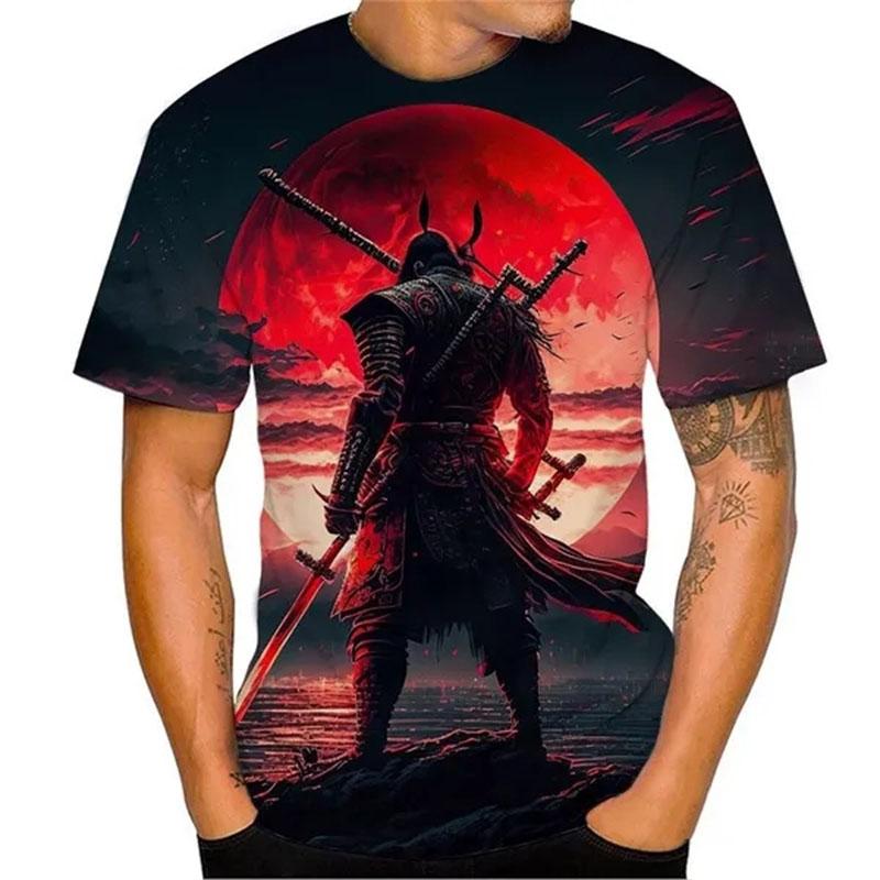Japanischer Samurai 3D-gedruckt Herren Damen Mode Streetwear Übergroß Kurzarm T-Shirt Tops Herrenbekleidung