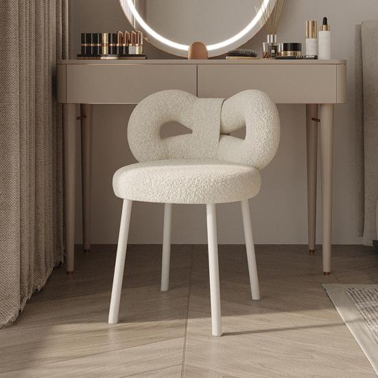 Vanity Stool with Bowknot Backrest Living Room Women Girls Bedroom Makeup Chair Adjustable Foot Pads Armless Dressing Chair Side Table Seat