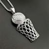 Hip Hop Edelstahl Iced Out Pave Zirkonia Basketball Korb Anhänger mit Ketten Gold Farbe Hip Hop Halskette Schmuck
