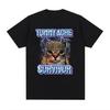 Vintage Tummy Ache Survivor Funny Cat Meme Printed Tee Shirt Women Clothing Fashion Short Sleeve Harajuku Oversized T Shirt