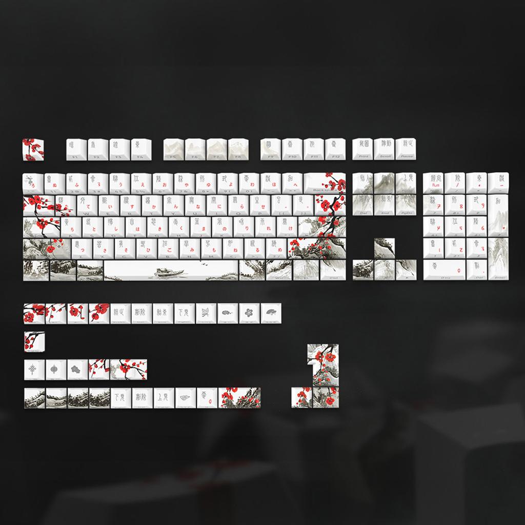 Double Shots PBT Backlit Keycaps 135 Plum Blossom Dye Sublimation Keycap Side Engraving for Mechanical Keyboard