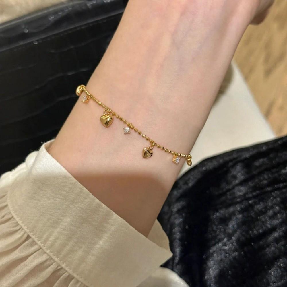 Zinc Zinc Alloy Heart Bracelet Bead Charm Hand Chain Sweet Gold Bracelet  Bridal Party