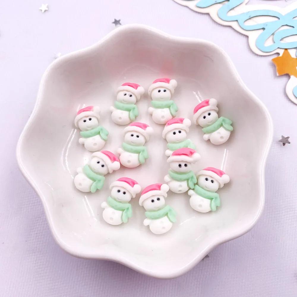 20pcs Resin Mini Colorful Painted Christmas Snowman Tree Santa Claus Deer Snowflower Bow Flatback Figurines DIY Scrapbook Crafts