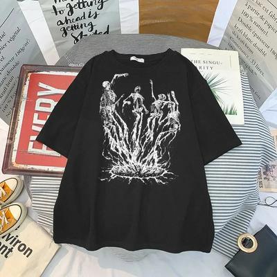 Camiseta Estampado Calavera Gótico Streetwear Verano Holgada Hombre Mujer Camiseta Punk Oscuro Grunge Top Harajuku Y2k Ropa
