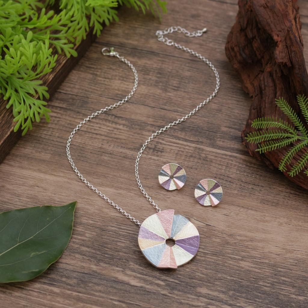 New Color Painting Oil Round Geometric Stud Earrings Pendant Set, Women's High-end Geometric Round Necklace.