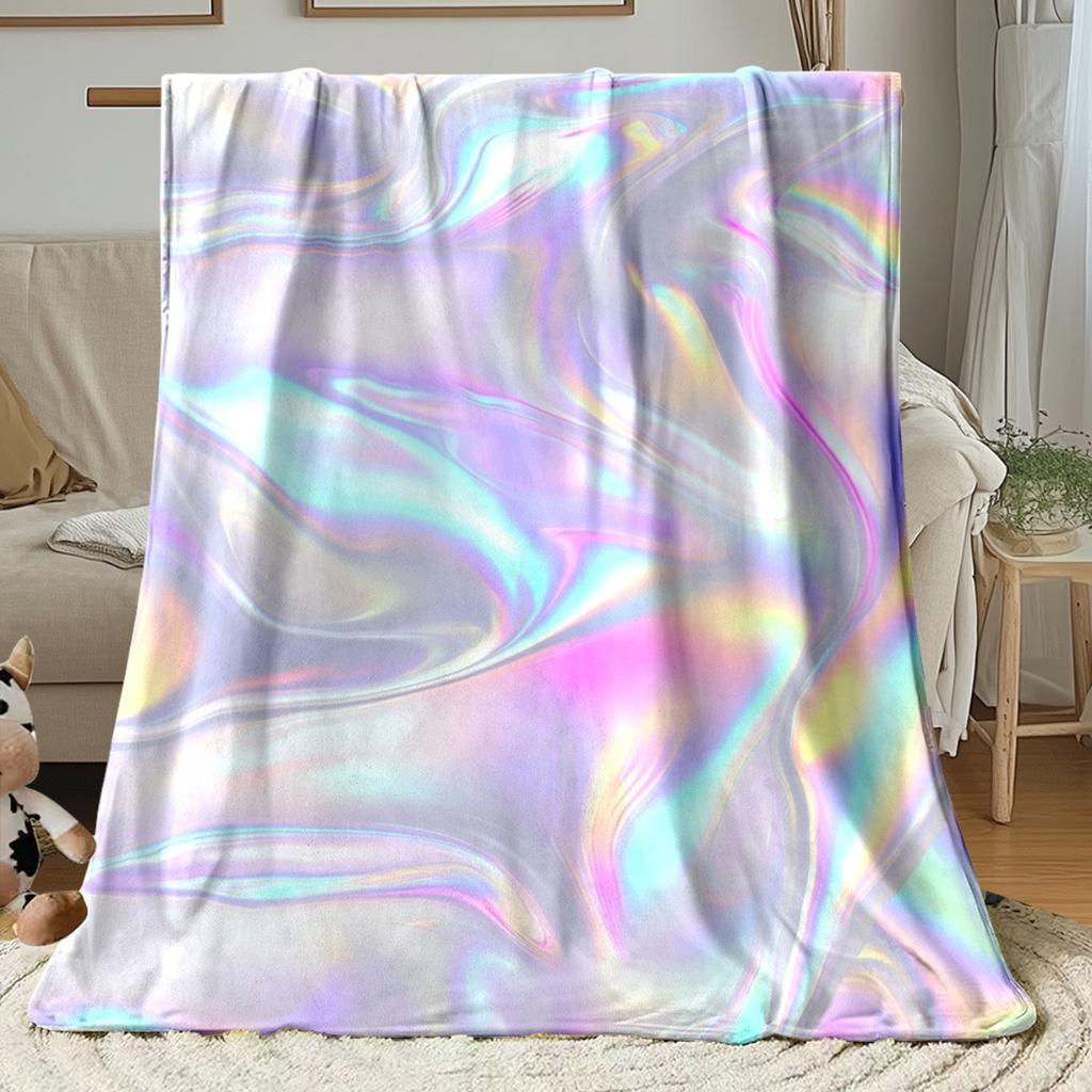 1pc Laser-Polarization Multicolor Blanket - Soft Warm Lightweight Bedspread Suitable for Sofa, Bed, Travel & Camping - - Cozy Bedding with L