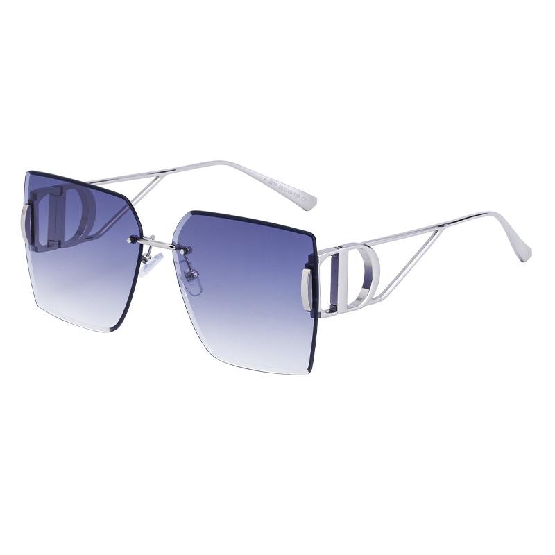 Gafas de Sol sin Montura con Adorno de Diamantes Marea para Mujer Patilla Hueca Gafas de Sol de Montura Grande Gafas para Mujer