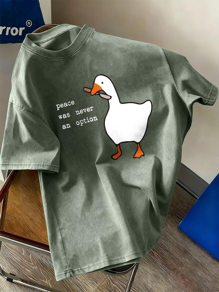 Peace Was Never An Option Goose Washed TShirts Womens Cotton Oversize T Shirt Casual Short Sleeve Tops Summer ONeck Clothes