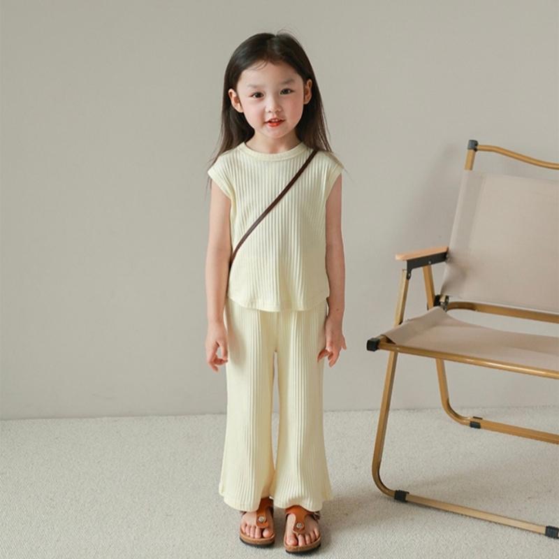 Summer Children's Ice Silk Clothing Set Baby Girl Loose Sleeveless Top and Pants Two-piece Set