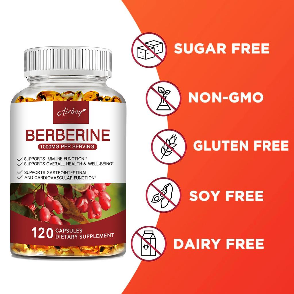 Premium Berberine, 1000 Mg, Supports Cardiovascular Health and Overall Well-Being, 120 Capsules