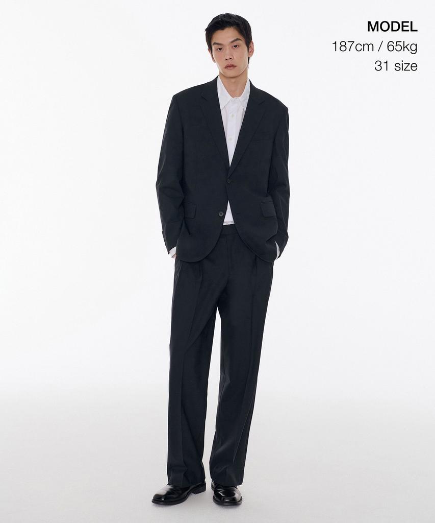 MUSINSA STANDARD Summer Wool Two-Pleat Wide Hidden Elastic Waist Slacks [Navy]