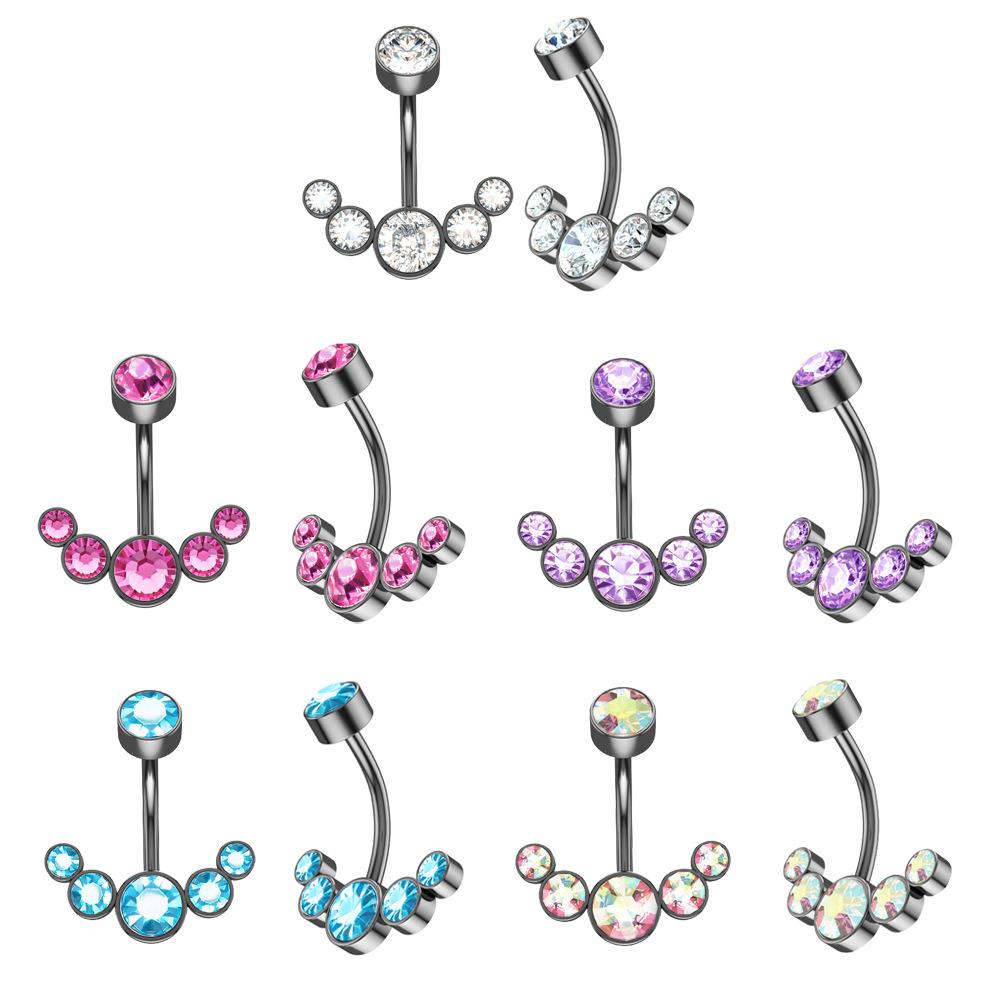 Hip Hop 316L Surgical Steel Women Gifts Belly Button Ring Body Jewelry Crystal Curved Navel Ring