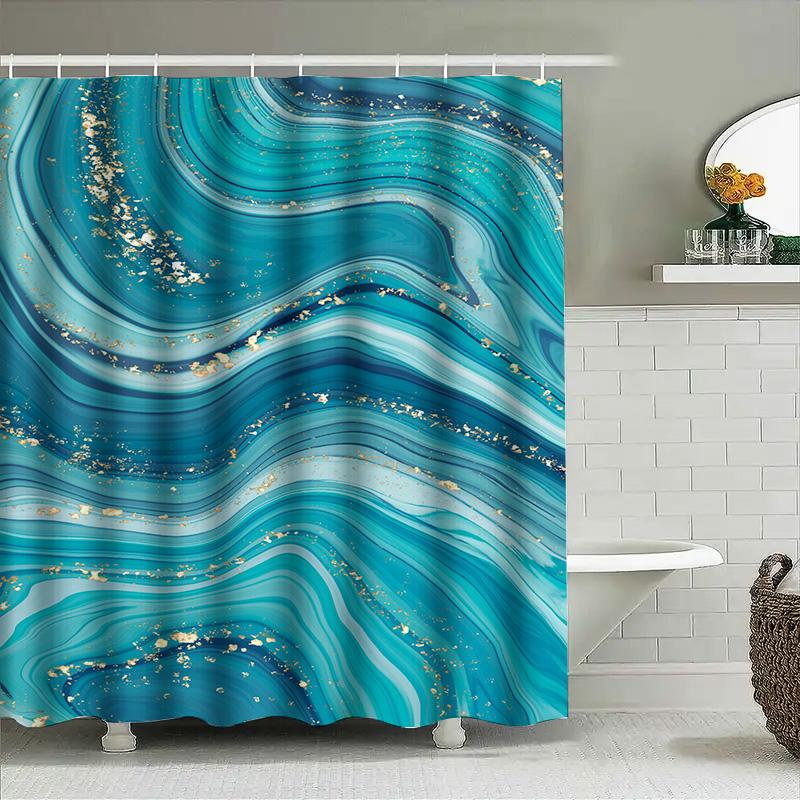 Blue Marble Shower Curtain Modern Luxurious Bathroom Decor For Kids Bathrooms Waterproof Fabric With Golden Accents (59 X 70 Inc