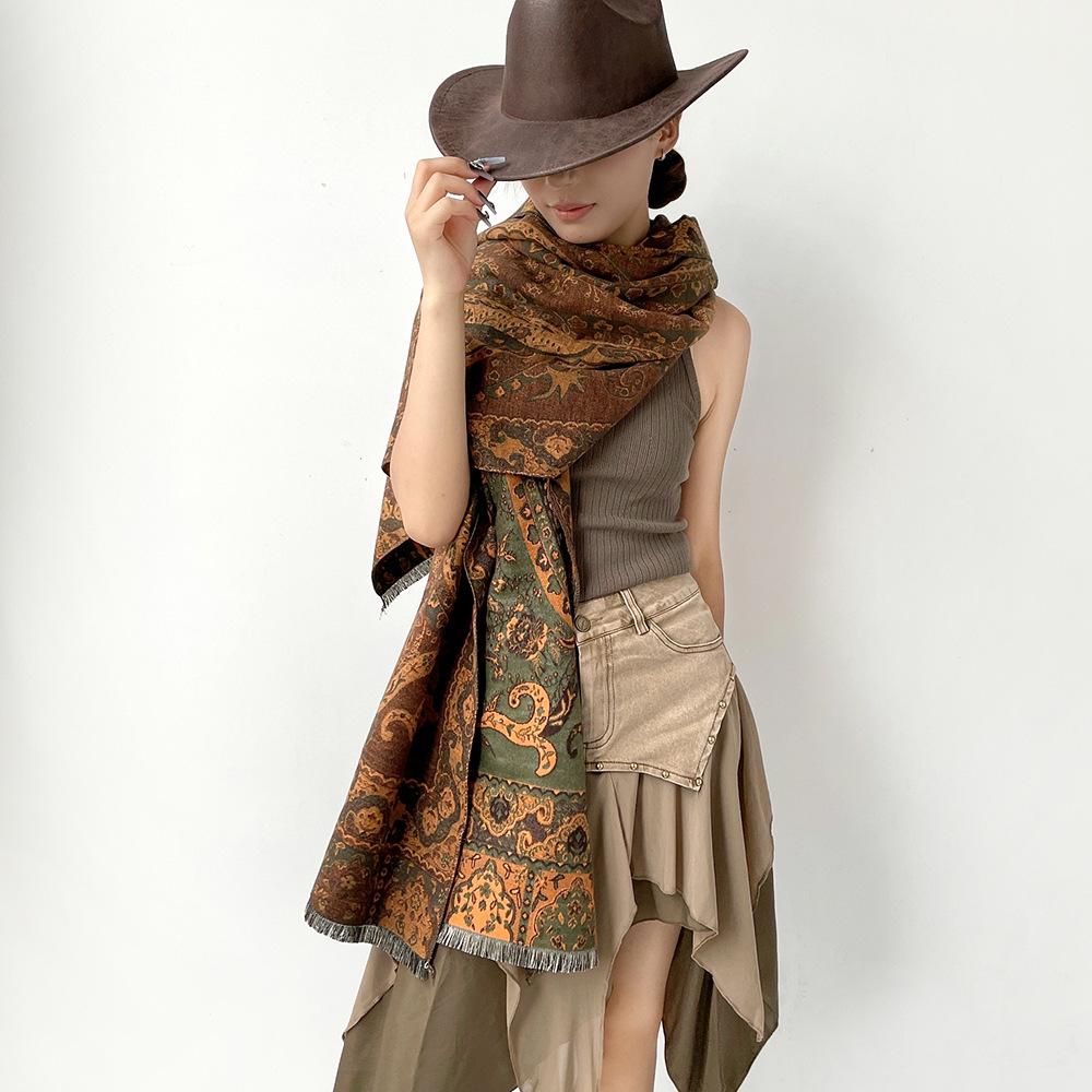 

Retro cashew flower orange shawl women s autumn and winter travel versatile multi-functional warm scarf double-sided scarf 180*65cm