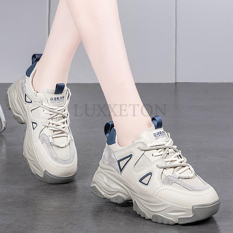 fashion Meotina Women Genuine Leather Sneakers Round Toe Platform Plats Mixed Colors Ladies Simplicity Casual Shoes Spring Autumn