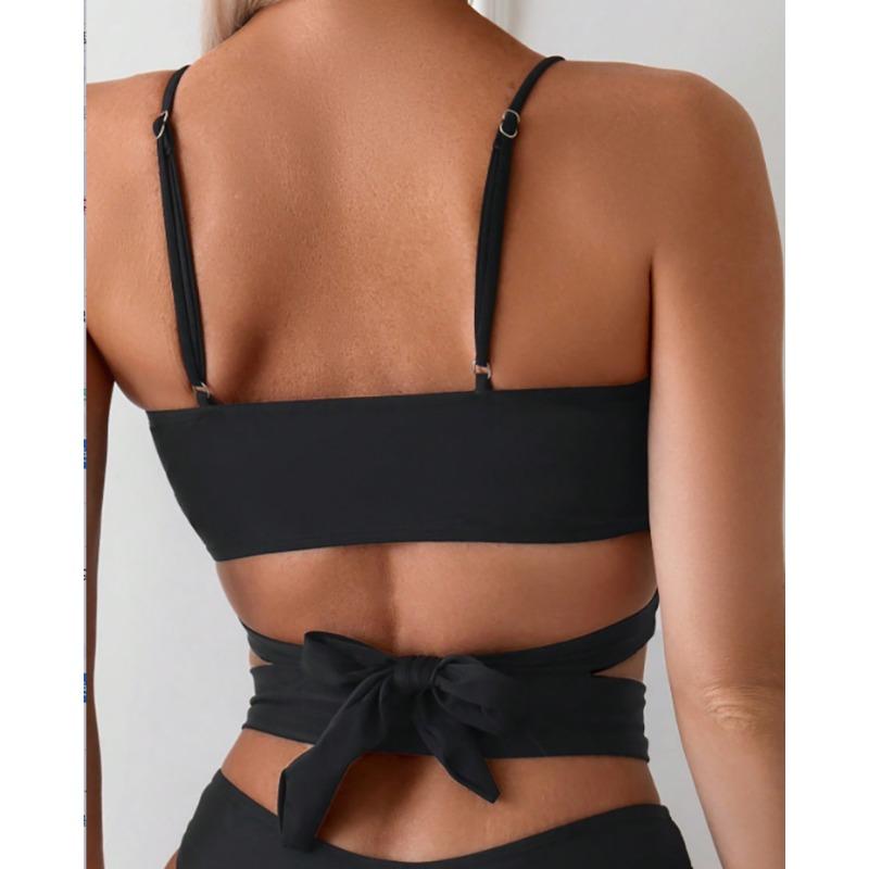 Women's Red Cut Out One Piece Swimsuit Criss Cross Straps High Cut Monokini Bathing Suit