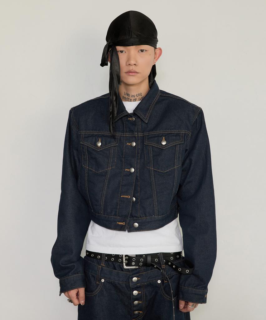 Anotheryouth Crop Padded Denim Jacket - Indigo
