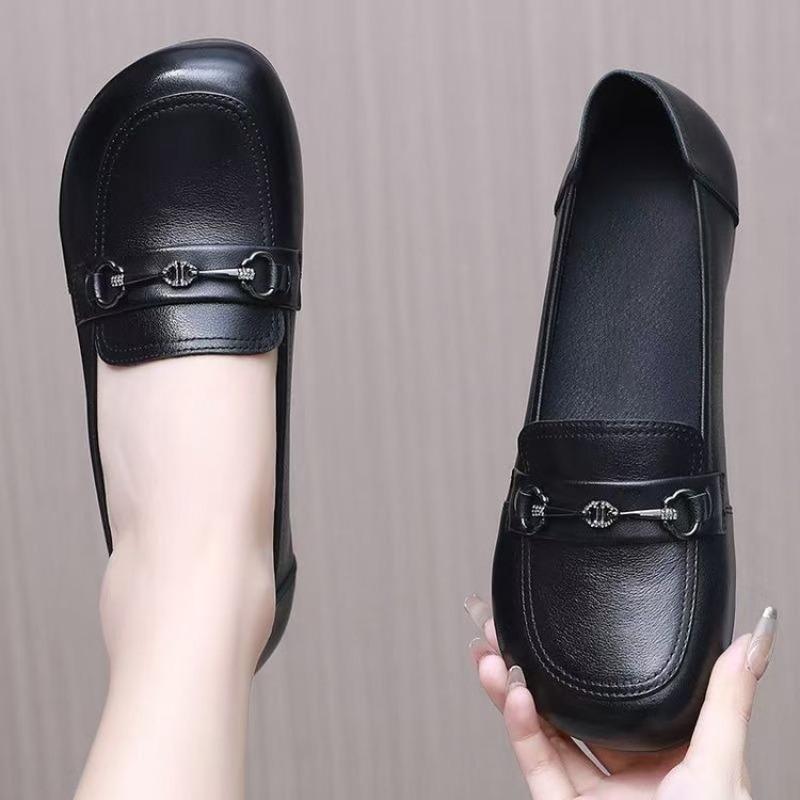 Casual Women's Autumn New Round Head Mid-mouth Comfortable Trendy with One-pedal Women's Small Leather Shoes