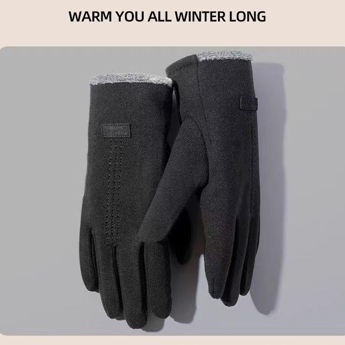 

Мужские теплые сенсорные перчатки для велоспорта и вождения - Бархатные, утолщенные, непродуваемые для осени и зимы One Size