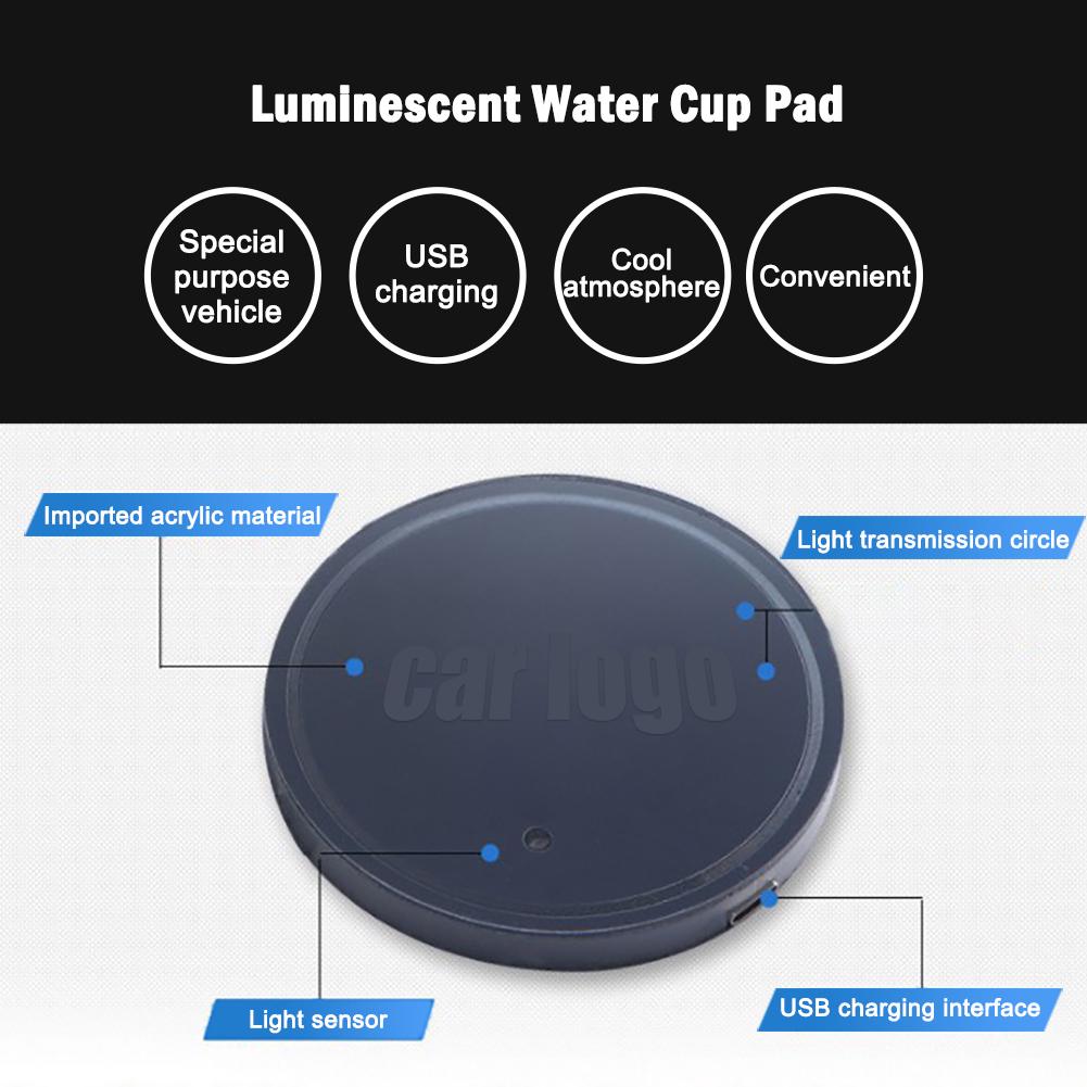 

2 шт. светодиодные автомобильные подставки для подстаканников с логотипом 7 цветов, сменные USB-коврики для зарядки, подставки для бутылок, автомобильные лампы серый