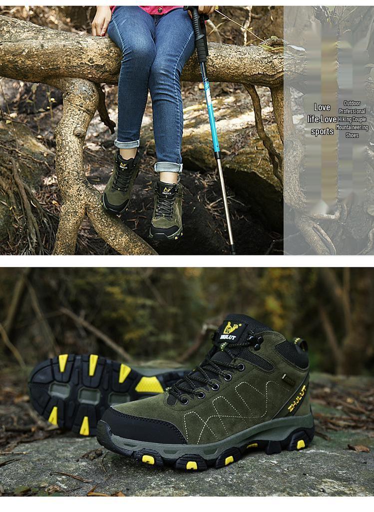 Men's High-Top Leather and Fur Hiking Boots - Warm, Non-Slip, Winter-Ready