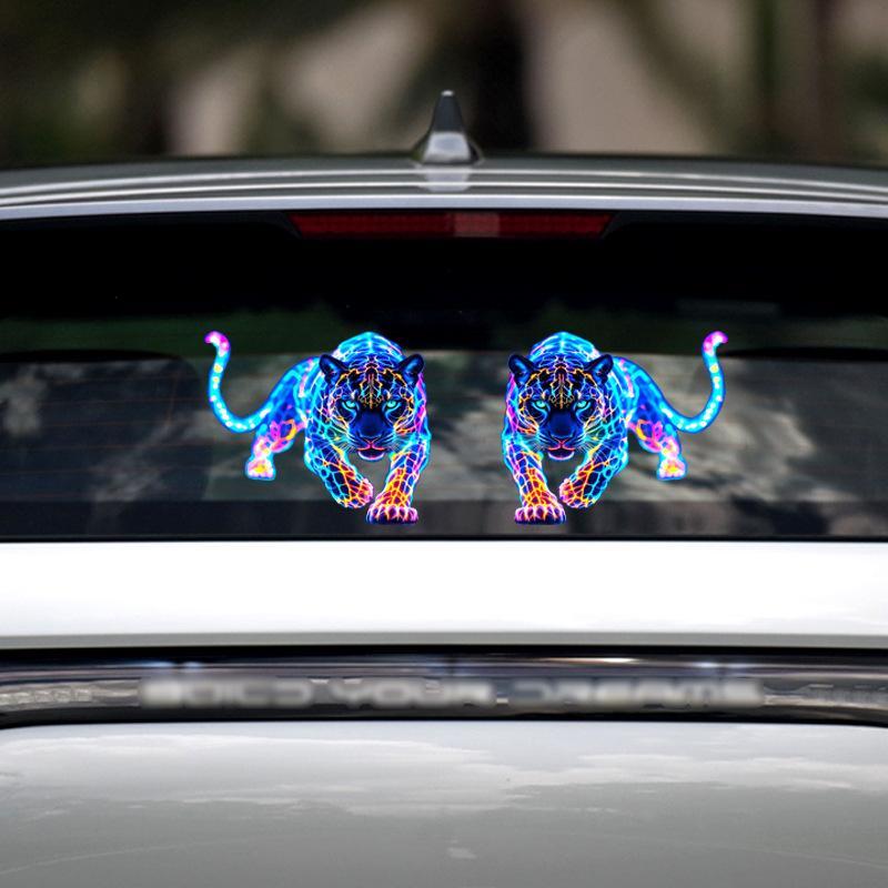 1/2Pcs Vibrant Neon Cheetah Pattern Motorcycle Car Stickers Waterproof For Car Body Auto Window Decoration