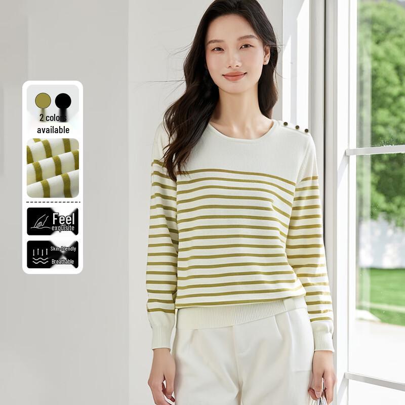 

Women s Striped Round Neck Long Sleeve Knit Top One Size F(170/88A)