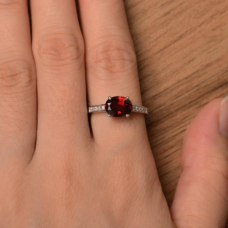 Womens Ring 925 Sterling Silver Band with Oval Cut Natural Red Garnet Gemstone For Engagement,Anniversary & Wedding Wear Ring