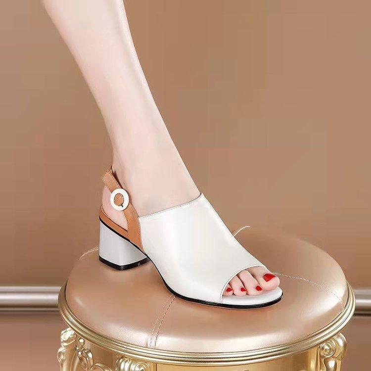 

Женские сандалии с цветной отделкой «рыбий рот», с ремешком на одной пряжке, универсальные, на среднем каблуке, на толстом каблуке 41