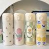 500ml Thermos Cups Stainless Steel  Flower Tulip Thermal Mug  with Buckle and Straw Milk Tea Coffee Mug Leak-Proof Thermos Cup
