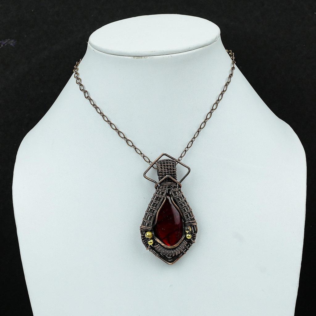 Red Fire Labradorite Pendant Copper Wire Wrapped Pendant Natural Gemstone Pendant Handmade Jewelry Copper Wire Wrap Jewelry Pendant For Gift