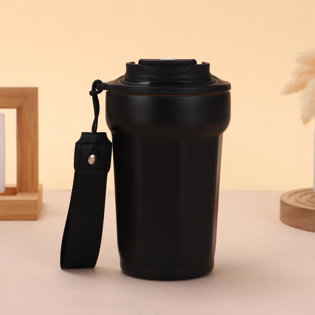 Neue achteckige Kaffeetasse aus 316 Edelstahl, schlichte einfarbige Klapp-Thermoskanne mit Trageschlaufe, Direkttrink-Geschenktasse