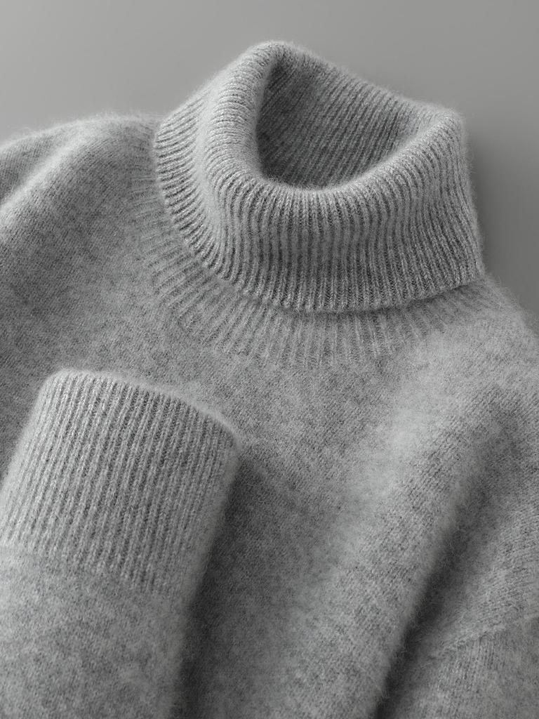 Men's High-Neck 100% Wool Thickened Cashmere Sweater – Autumn/Winter Long-Sleeved Loose Knit Base Layer