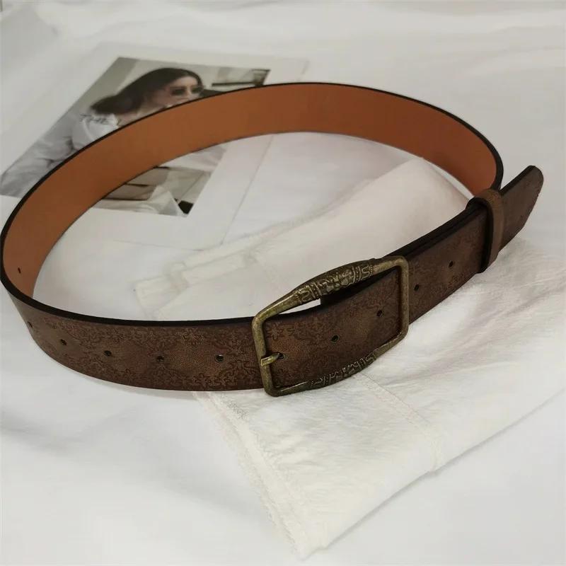 Retro Pattern Print Belts Women Pu Leather Designer Buckle Pin Waist Belt Vintage All-Match Waistband Accessories