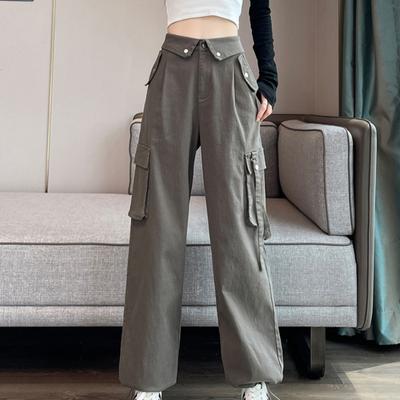 Módní pracovní oblečení Volné ležérní cargo kalhoty pro ženy Vysoký pas Jednobarevné Široké nohavice Dámské Plus Size Elegantní Jednoduché kalhoty Dámské oblečení 24271
