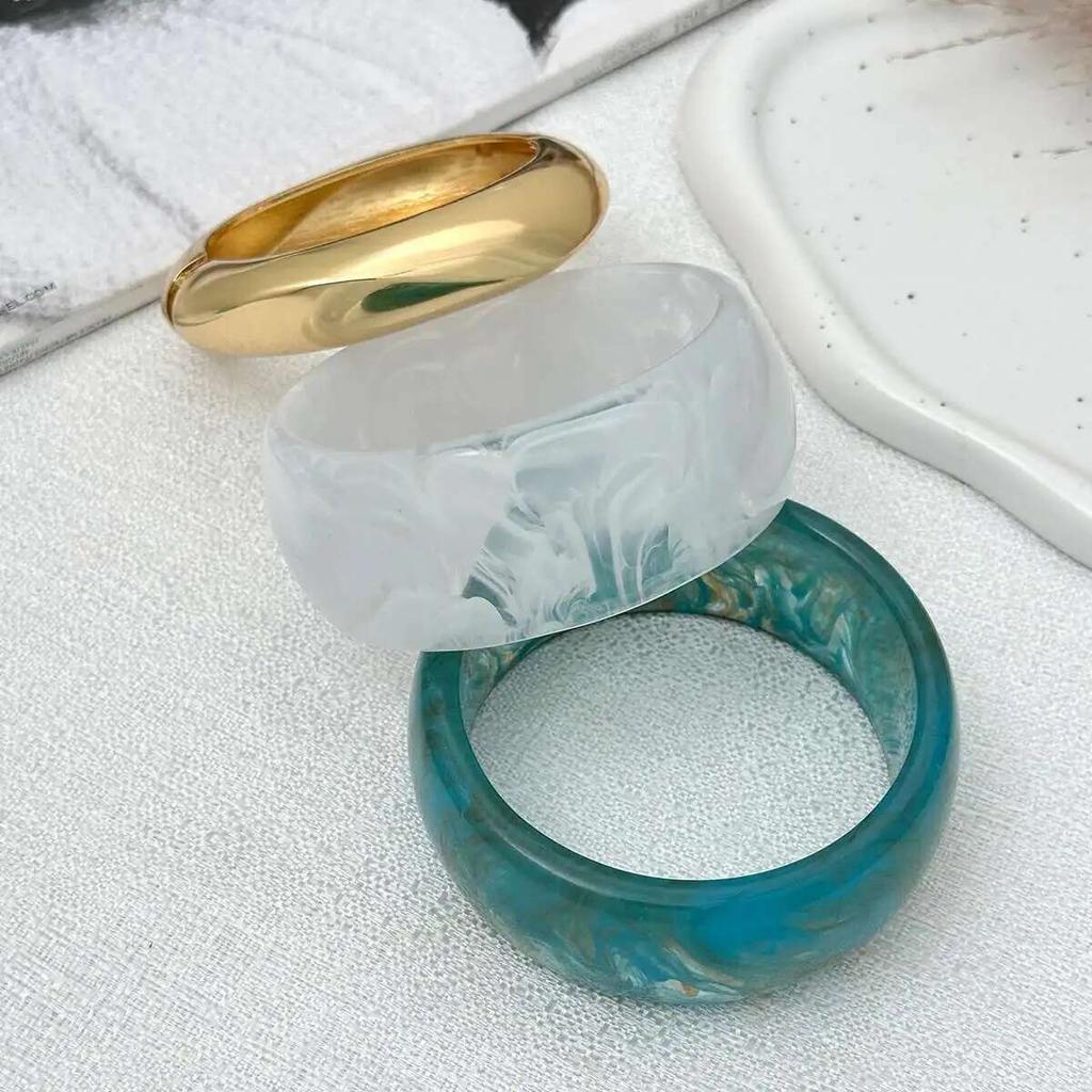 IngeSight.Z Vintage Exaggerated Resin Wide Bangles Women Fashion Hip Hop Geometric Heavy Metal Bracelet Wrist Jewelry Men Gifts