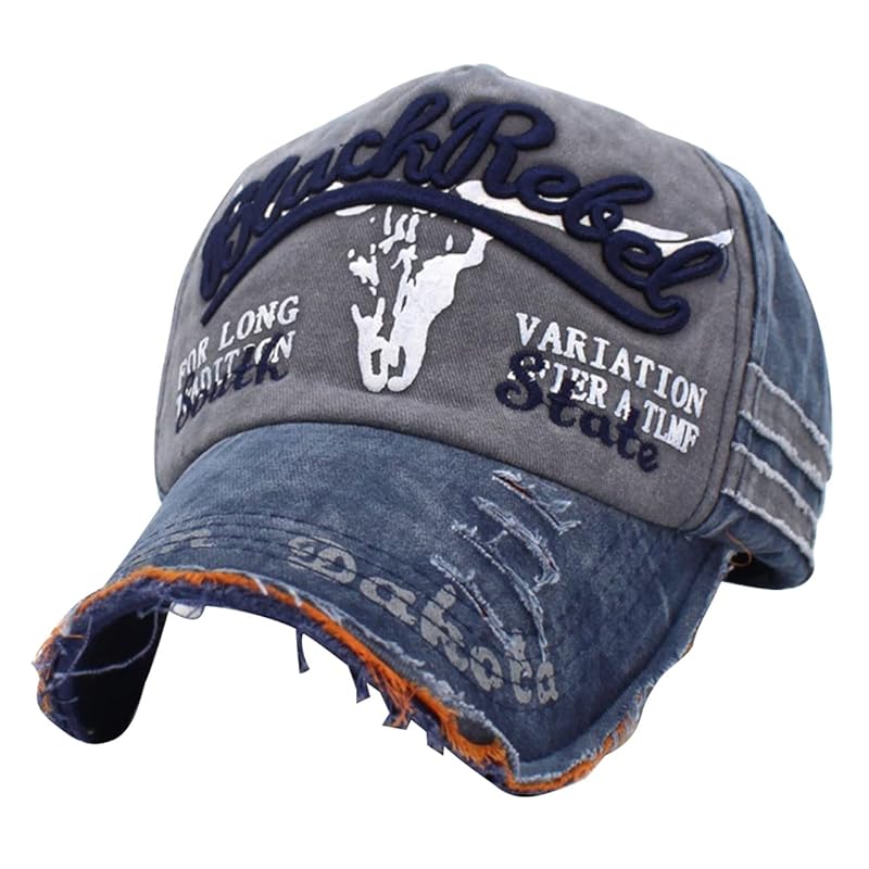 

[White Fang] cap logo Damage processing hat sports running outdoor men s ladies CA601 (Navy)