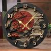 Reloj de Pared Redondo de Madera Silencioso con Tema de Samurai, Adecuado para Sala de Estar, Oficina, Estudio, Dormitorio, Decoración del Hogar