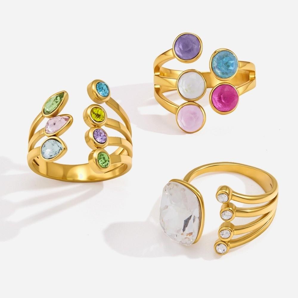 Elegant Open Ring Stainless Steel Finger Ring New Geometric Crystal Ring Jewelry Gift